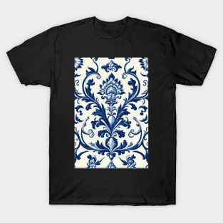 Floral Garden Botanical Print with Delft Blue and White T-Shirt